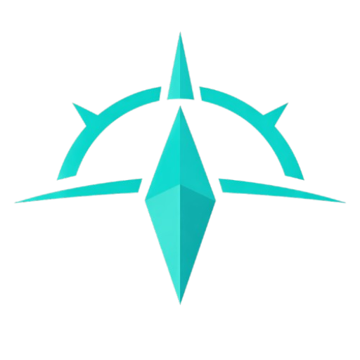Stylized compass logo with needle pointing north